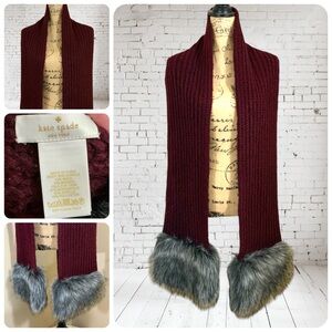 Kate Spade Burgundy Scarf with Faux Fur Trim